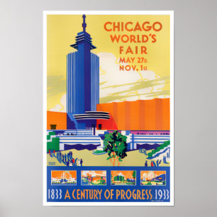 1933 Chicago World's Fair vintage travel poster ポスター