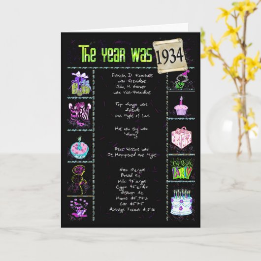 1934の誕生日のおもしろい事実 カード (黄色い花)