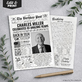 1934カスタム年新聞紙誕生日カードのトレンド シーズンカード