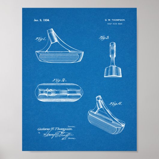 1934パターゴルフクラブ特許アートスケッチプリント ポスター (正面)