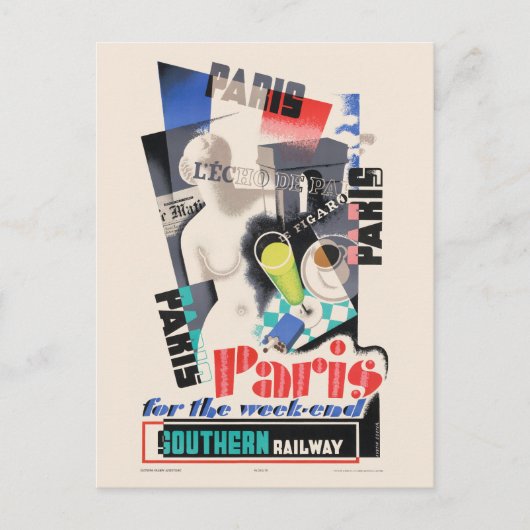 1934年のウィーク・エンド・ヴィンテージ・ポスターのパリ ポストカード (正面)