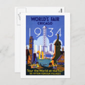 1934年の万国博覧会シカゴ ポストカード (正面/裏面)