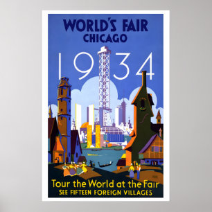 1934年シカゴ万国博覧会 ツアーワールド ビンテージ ポスター
