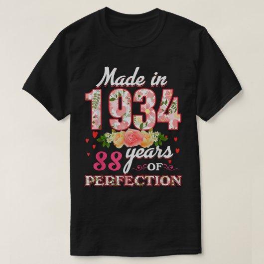 1934年、88歳、88歳のフローラ贈呈誕生日 Tシャツ (デザイン正面)