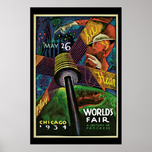 1934 Chicago World's Fair Vintage Travel Poster II ポスター