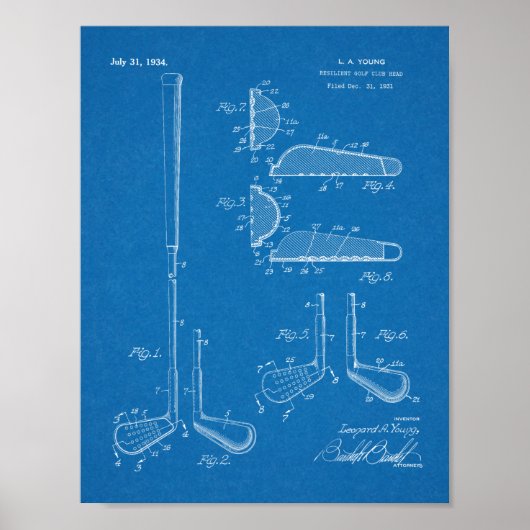 1934 Golf Club Head Patent Art Drawing Print ポスター (正面)