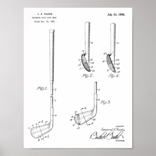 1934 Golf Club Head Patent Art Drawing Print ポスター (正面)