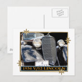 1934 V-12リンカーン ポストカード (正面/裏面)