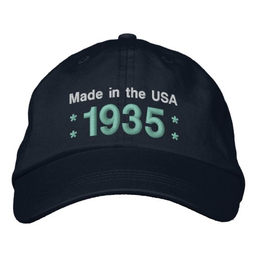 1935または任意の年80誕生日A6Aブラックとティール(緑がかった色) 刺繍入りキャップ (正面)
