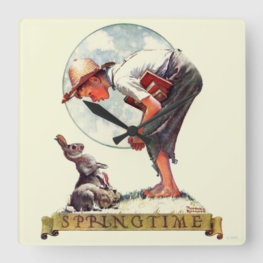 1935年の少年の春のバニー スクエア壁時計 (正面)