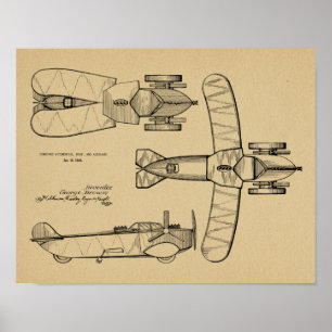 1935年飛んでいるカーボート飛行機特許スケッチプリント ポスター