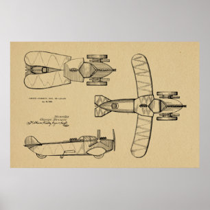 1935年飛んでいるカーボート飛行機特許スケッチプリント ポスター