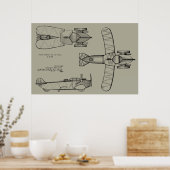 1935年飛んでいるカーボート飛行機特許スケッチプリント ポスター (キッチン)