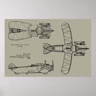 1935年飛んでいるカーボート飛行機特許スケッチプリント ポスター