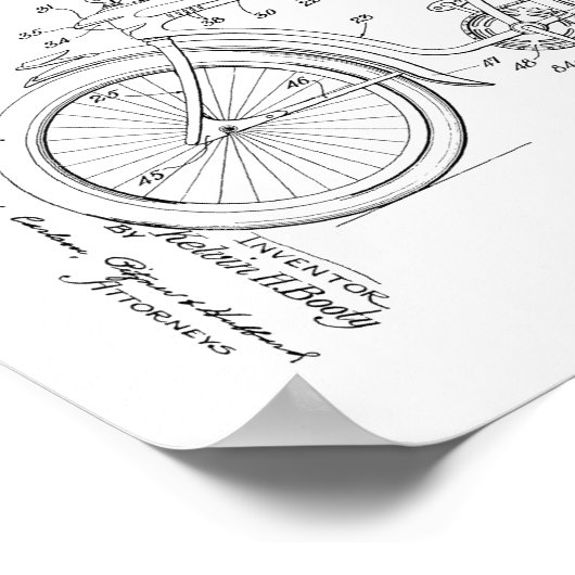 1936ヴィンテージ自転車特許プリント ポスター (角)