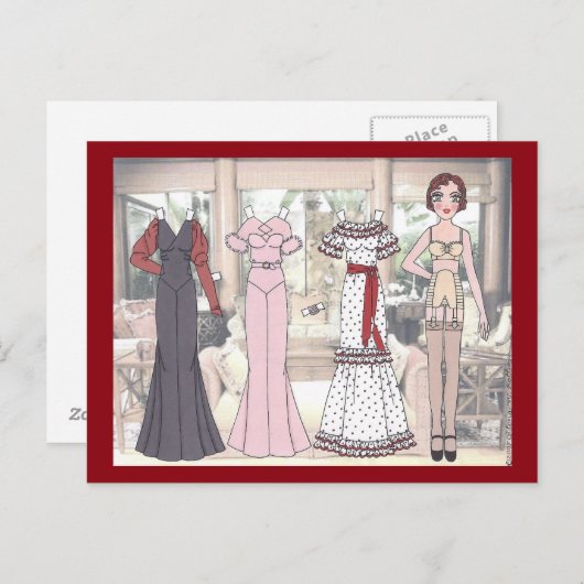 1936年のアールデコレディ紙人形 ポストカード (正面/裏面)