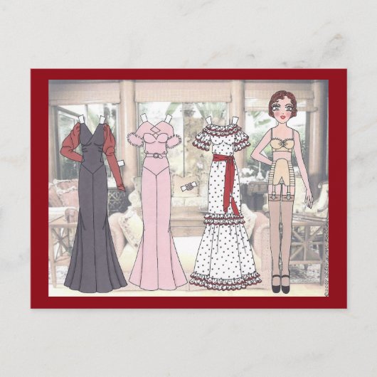 1936年のアールデコレディ紙人形 ポストカード (正面)