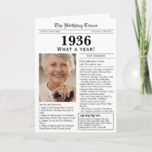 1936年新聞風誕生日カード 90歳の誕生日