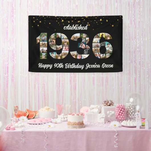 1936年設立 90歳の誕生日パーティーフォトコラージュ 横断幕 (パーティー)