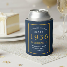 1936年 90歳の誕生日をお祝いするエレガントなブルーゴールドの名入れギフト 缶クーラー