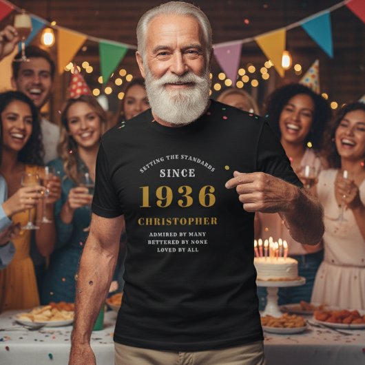 1936年 90歳の誕生日 名前入り ブラック ゴールド Tシャツ