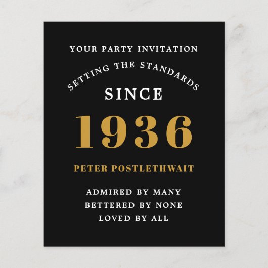 1936 Budget 90th Birthday Invitation Black Gold チラシ (正面)