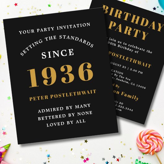 1936 Budget 90th Birthday Invitation Black Gold チラシ