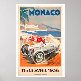 1936 Monaco Grand Prix Vintage Racing Poster ポスター