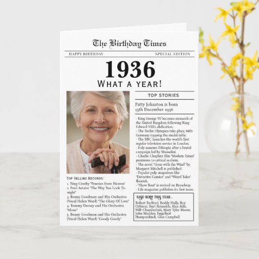 1936 Newspaper Birthday card 90th birthday カード (黄色い花)