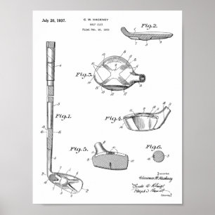 1937ゴルフクラブパテントの芸術のスケッチのプリント ポスター