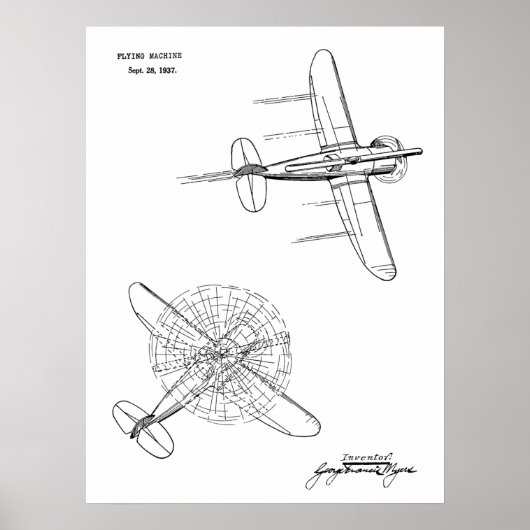1937ヘリコプター飛行機特許スケッチプリント ポスター (正面)