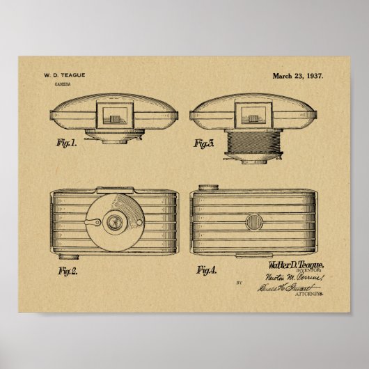 1937ヴィンテージカメラ特許アートスケッチプリント ポスター (正面)