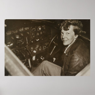 1937年 アメリア・イアハート 飛行機コックピットスナップ写真 ポスター