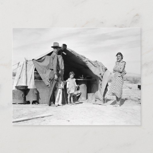 1937年、オクラホマ州へ戻ることになった4人家族 ポストカード (正面)