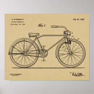 1937自転車ヘッドランプデザイン特許プリント ポスター
