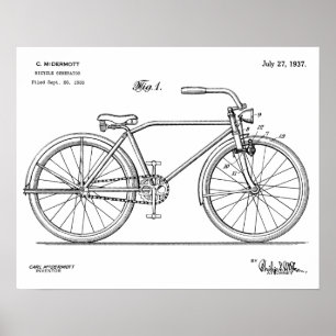 1937自転車ヘッドランプデザイン特許プリント ポスター