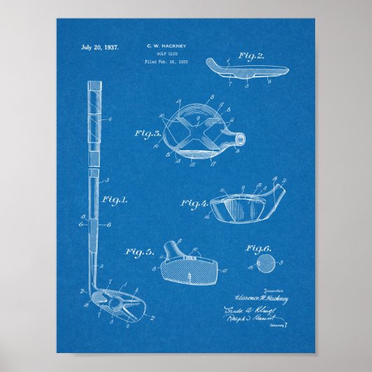1937 Golf Club Patent Art Drawing Print ポスター (正面)