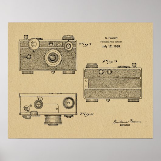 1938ヴィンテージカメラ特許アートスケッチプリント ポスター (正面)