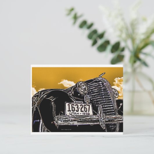 1938ヴィンテージハドソンクーペ自動車はがき ポストカード (スタンド正面)