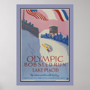 1938ヴィンテージ冬のスポーツ旅行と湖プラシッド ポスター