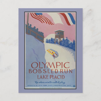 1938ヴィンテージ冬のスポーツ旅行と湖プラシッド ポストカード