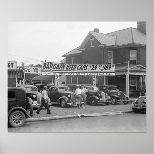 1938年中古車のバーゲン。ヴィンテージ写真 ポスター (正面)