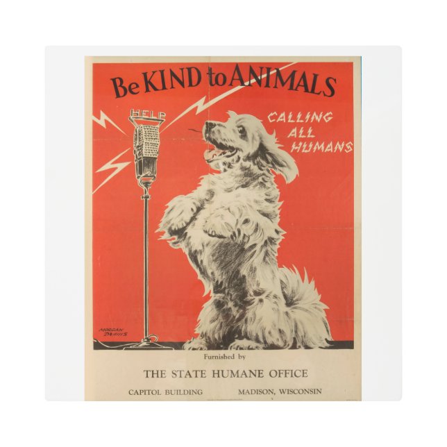 1938年、すべての人間を呼ぶ動物に親切にするヴィンテージ メタルプリント (正面)