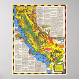 1938年 ヴィンテージ絵画風カリフォルニア地図ポスター ポスター