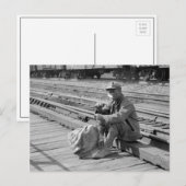 1938年 鉄道用地の炭鉱夫 ポストカード (正面/裏面)