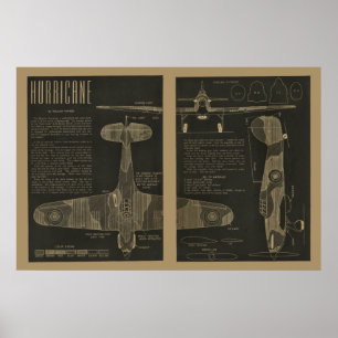 1938航空ハリケーン航空機デザイン芸術プリント ポスター