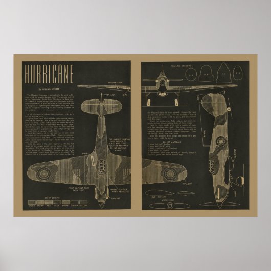 1938航空ハリケーン航空機デザイン芸術プリント ポスター (正面)