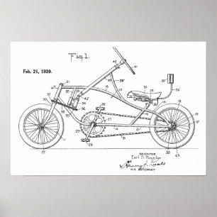 1939年のヴィンテージのRecumbent自転車のパテントの芸術のプリント ポスター