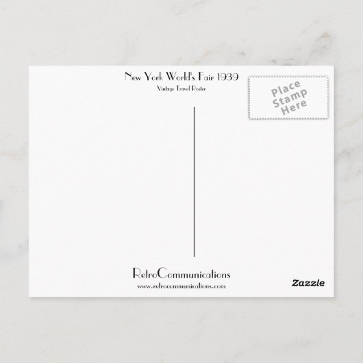 1939年ニューヨールド世界博覧会 ポストカード (裏面)