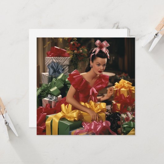 1940のヴィンテージガールと誕生日プレゼントカード カード (正面/裏面インサイチュ)